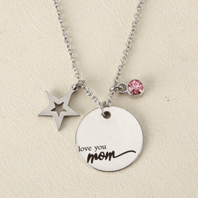 12pcs/lot New Arrival fashion Stainless Steel necklace Love you momnecklace pentagram star pendant necklace christmas gift