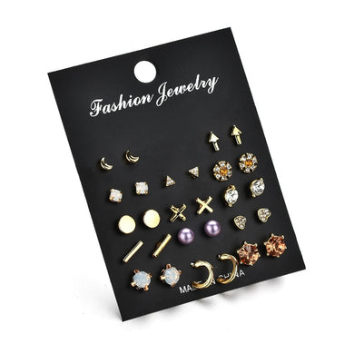14 PCE Female Small Set Earrings Retro Crescent Cross Arrowhead Combination Trendy Stud Earrings For Women 2018 Fashion Jewelry