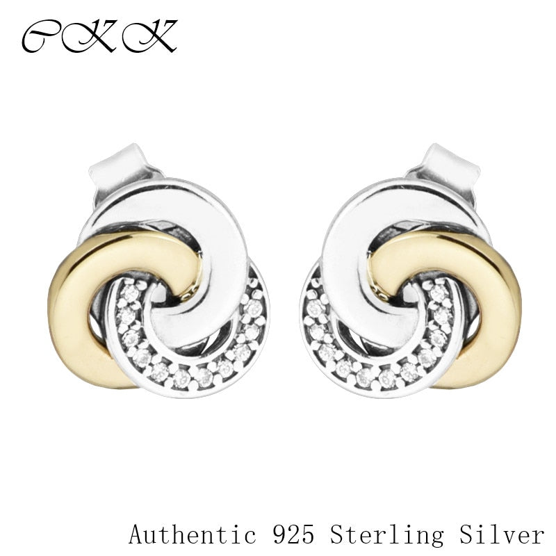 14K Real Gold Interlinked Circles Earrings 925 Sterling Silver Clear CZ Stud Earrings for Women Fine Jewelry 2017 Spring Newest