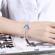 Load image into Gallery viewer, 14K Rose Gold Fashion 925 Sterling Silver Bracelet for Women Alloy Creative Silver Bead Butterfly Style Fine Jewelry Blue Green