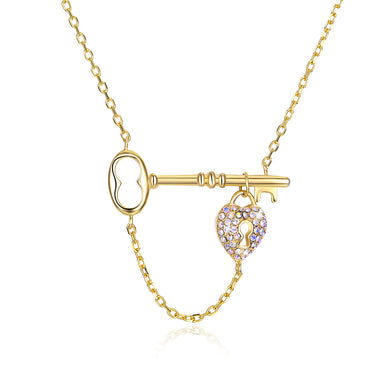 L'oro 14K utilizza ornamenti per collana di cristalli austriaci chiave a cuore dolce collana a forma di cuore in argento sterling 925 