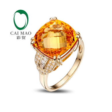 14k Yellow Gold 8.20ct Cushion Flawless IF Citrine Pave Set Diamond Engagement Ring