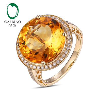 14k Yellow Gold 9.02ct Round Flawless IF Citrine Pave Set Diamond Engagement Ring