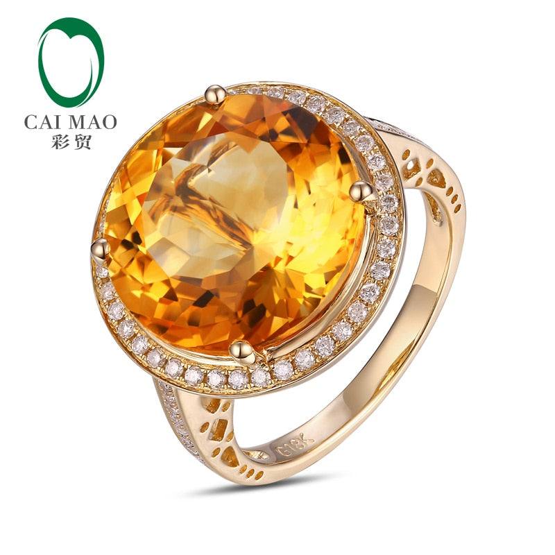 14k Yellow Gold 9.02ct Round Flawless IF Citrine Pave Set Diamond Engagement Ring