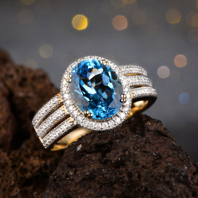 14k Yellow Gold Natural Topaz H SI Diamond Milgrain Vintage Design Ring Jewelry