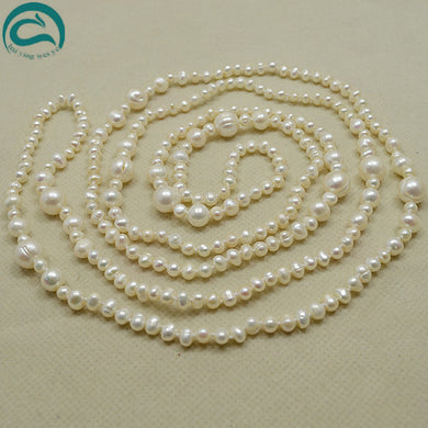 150CM Long Pearl Jewellery,White Color Natural Pearl Necklace,5-11mm Mixes Size Perfect Party Women Gift