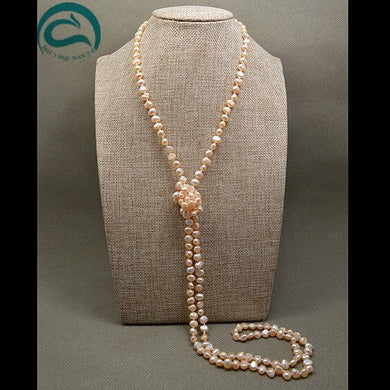 150cm Long Pearl Jewellery,Natural Pink Color Baroque Pearl Necklace,Handmade 7-8mm Perfect Women Jewelry