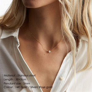 Visunion 316L Stainless Steel Necklace Exquisite Pearl Simple Rose Gold Color Link Chain Necklace Temperament Jewelry New Gift