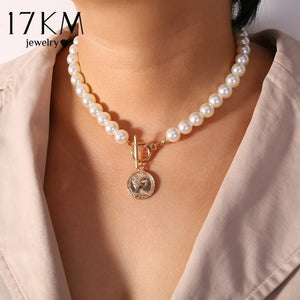 2020 Elegant Flower Pearl Choker Necklaces For Women Gold Coin Bow Knot Pendant Necklace Long Chain Jewelry Party Gifts