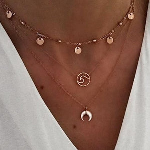 BOHO Bohemian Gold Necklaces For Women Coin Heart Flower Star Choker Pendant Necklace 2020 Ethnic Female Jewelry Gift