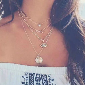 BOHO Bohemian Gold Necklaces For Women Coin Heart Flower Star Choker Pendant Necklace 2020 Ethnic Female Jewelry Gift