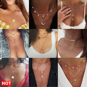 BOHO Bohemian Gold Necklaces For Women Coin Heart Flower Star Choker Pendant Necklace 2020 Ethnic Female Jewelry Gift