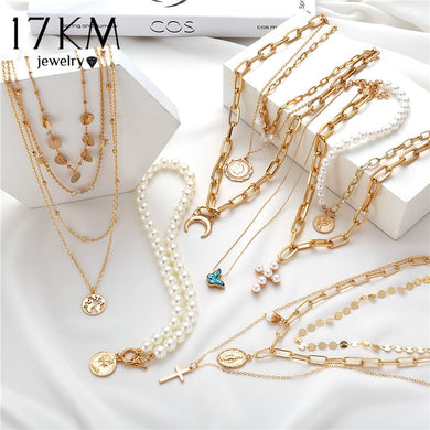 Bohemian Gold Necklaces For Women Multilayer Fashion Pearl Pendants Necklace Portrait Chokers 2020 Trendy New Jewelry Gift