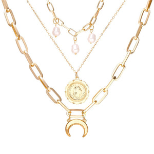 Bohemian Gold Necklaces For Women Multilayer Fashion Pearl Pendants Necklace Portrait Chokers 2020 Trendy New Jewelry Gift