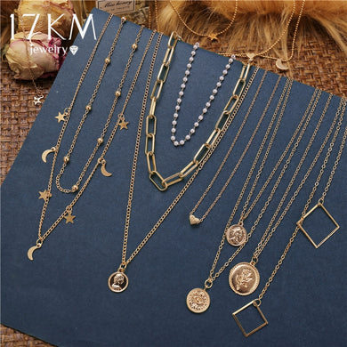 Fashion Gold Moon Star Coin Necklace For Women Bijoux Heart Choker Long Pendants Necklaces 2020 Geometric Vintage Jewelry