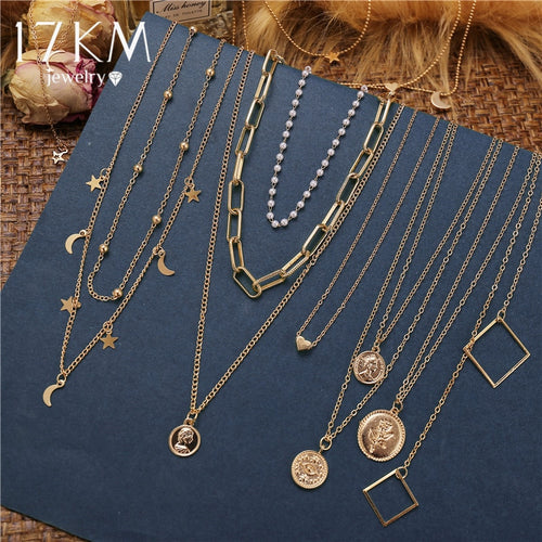 Fashion Gold Moon Star Coin Necklace For Women Bijoux Heart Choker Long Pendants Necklaces 2020 Geometric Vintage Jewelry