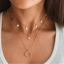 Load image into Gallery viewer, Fashion Gold Moon Star Coin Necklace For Women Bijoux Heart Choker Long Pendants Necklaces 2020 Geometric Vintage Jewelry