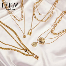Carica l&#39;immagine nel visualizzatore di Gallery, 17KM Fashion Multi Layer Lock Portrait Pendants Necklaces For Women Gold Metal Key Heart Necklace New Design Jewelry Gift