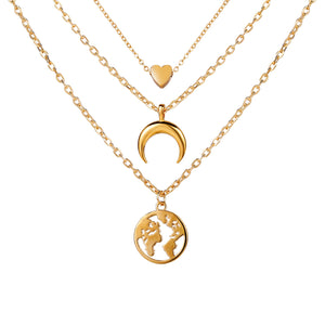 17KM Fashion Multi Layer Lock Portrait Pendants Necklaces For Women Gold Metal Key Heart Necklace New Design Jewelry Gift