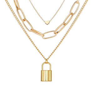 17KM Fashion Multi Layer Lock Portrait Pendants Necklaces For Women Gold Metal Key Heart Necklace New Design Jewelry Gift