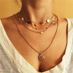New Butterfly Pendant Necklaces For Women Fashion Moon Charm Gold Multilayer Choker Necklace 2020 Bohemian Jewelry