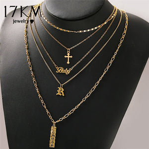 New Multilayer Cross Gold Pendant Necklaces For Women Punk Letter Choker Necklace 2020 Fashion Words Jewelry Party Gift