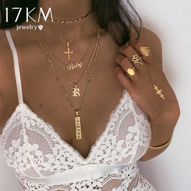 New Multilayer Cross Gold Pendant Necklaces For Women Punk Letter Choker Necklace 2020 Fashion Words Jewelry Party Gift