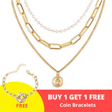 Load image into Gallery viewer, Vintage Gold Portrait Coin Pearl Pendant Necklaces For Women Bohemia Fashion Muklltilayer Pearl Long Necklace 2020 Jewelry