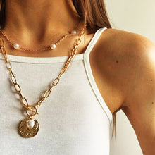 Load image into Gallery viewer, Vintage Pearl Necklaces For Women Fashion Multi-layer Shell Knot Pearl Chain Necklace 2020 NEW Coin Cross Choker Jewelry