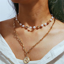 Load image into Gallery viewer, Vintage Pearl Necklaces For Women Fashion Multi-layer Shell Knot Pearl Chain Necklace 2020 NEW Coin Cross Choker Jewelry