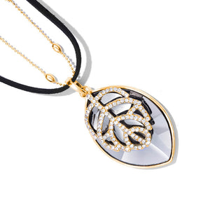 Long geometric Statement Golden bead+Leather chain punk Fashion big Crystal Necklaces & Pendants for Women Jewelry 2018