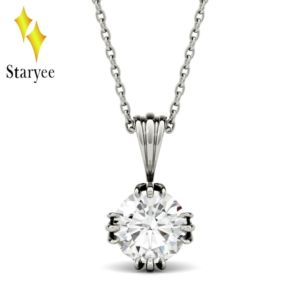 18K 750 White Gold Moissanite Triple Prong 1.0ct Lab Grown Moissanite Diamond Chain Pendant Necklace For Women Fine Jewelry