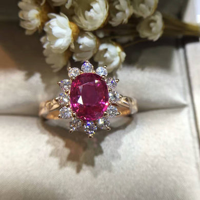 18K Gold 2.065ct Natural Ruby Women Ring with 0.513ct Diamond Setting 2016 New Fine Jewelry Wedding Band Engagement