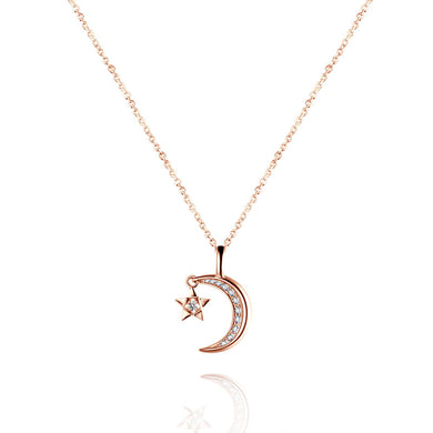 18K Gold Diamond Necklace Jacket White Gold Diamond Pendant Rose Gold Golden Star Moon Necklace Chainbone Chain