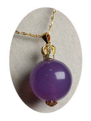 18K Gold Inlaid Natural Chalcedony Pendant Necklace