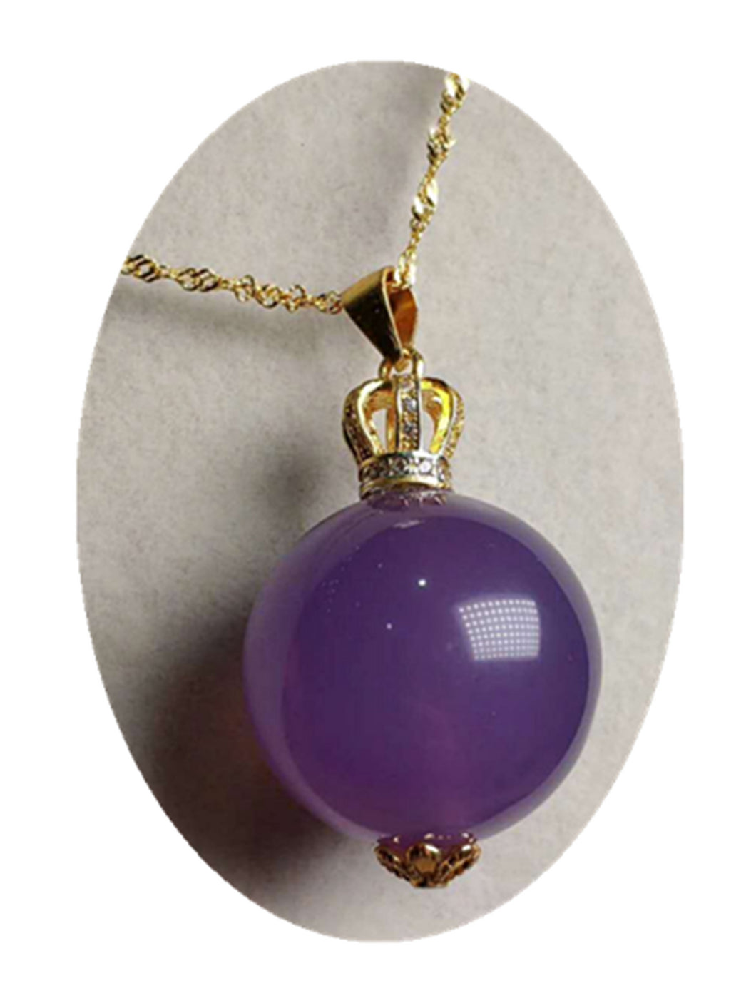18K Gold Inlaid Natural Chalcedony Pendant Necklace