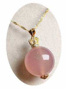 18K Gold Inlaid Natural Chalcedony Pendant Necklace