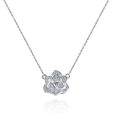 18K Gold Rose Diamond Pendant White Gold Diamond Necklace Chainbone Chain Rose gold Necklace Set