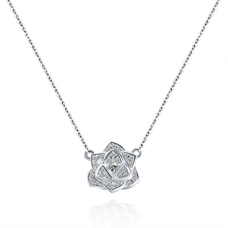 18K Gold Rose Diamond Pendant White Gold Diamond Necklace Chainbone Chain Rose gold Necklace Set
