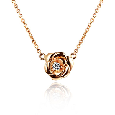 18K Gold Rose Diamond Pendant Women Platinum Platinum Diamond Necklace Chainbone Chain Genuine
