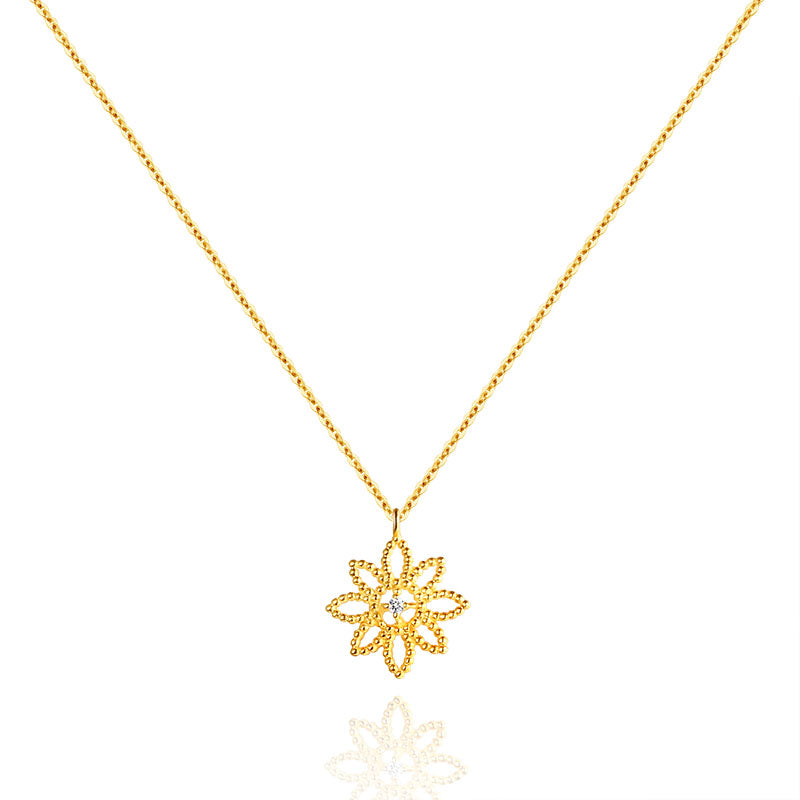 18K Gold Snowflake Diamond Lockstick Chain Rose gold Diamond Necklace White Gold Necklace Pendant genuine