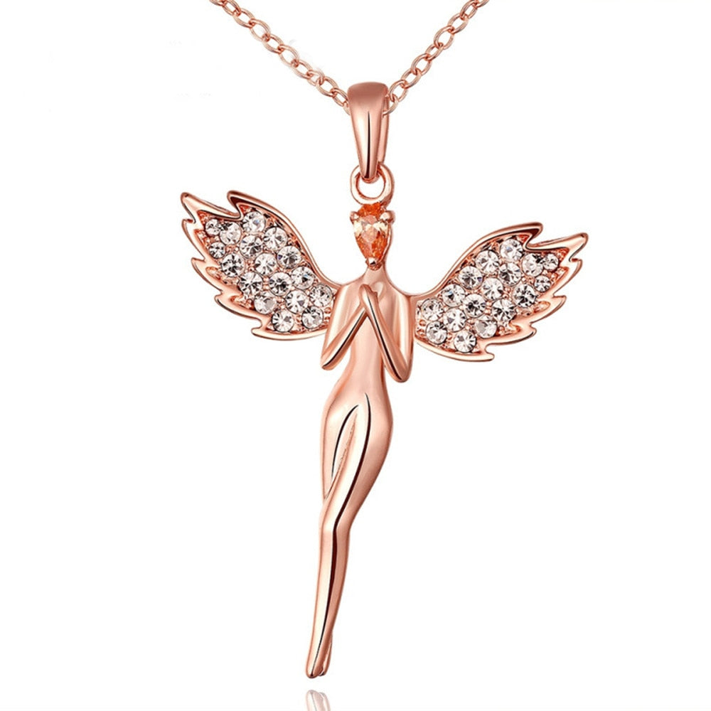 18K Rose Gold Angel Box Chain Full Diamond Long Opal Necklace for Women Jewelry Multi color European American Fashion Jewelry