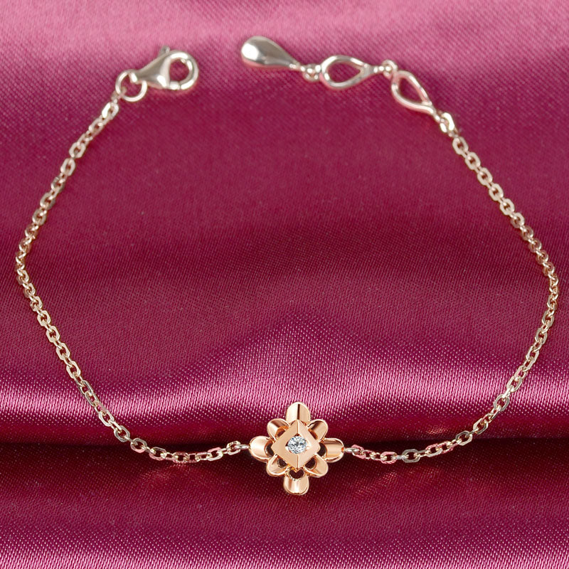 18K Rose Gold Diamond Charm Bracelet for Women 0.03ct Natural Diamond Jewelry Handmade Wedding Party Jewelry