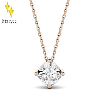 Collane di moissanite con cuscino in oro rosa massiccio 18 carati da 0,5 ct per le donne Catena in oro solitario Engegament Ciondolo con diamanti di marca da sposa 