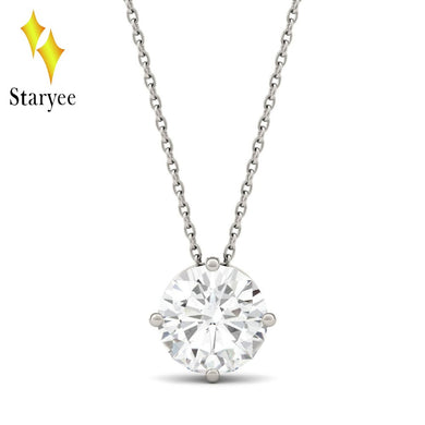18K Solid White Gold 1ct 6.5mm GH Round Engagement Band Moissanite Solitaire Pendant Diamond Necklaces Chain For Women Jewelry