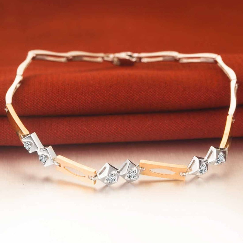 18K Two-Tone Gold Diamond Bracelet 18cm 0.20ct/6pcs Natural Diamond Jewelry Wedding Bangle Handmade Fine Jewelry