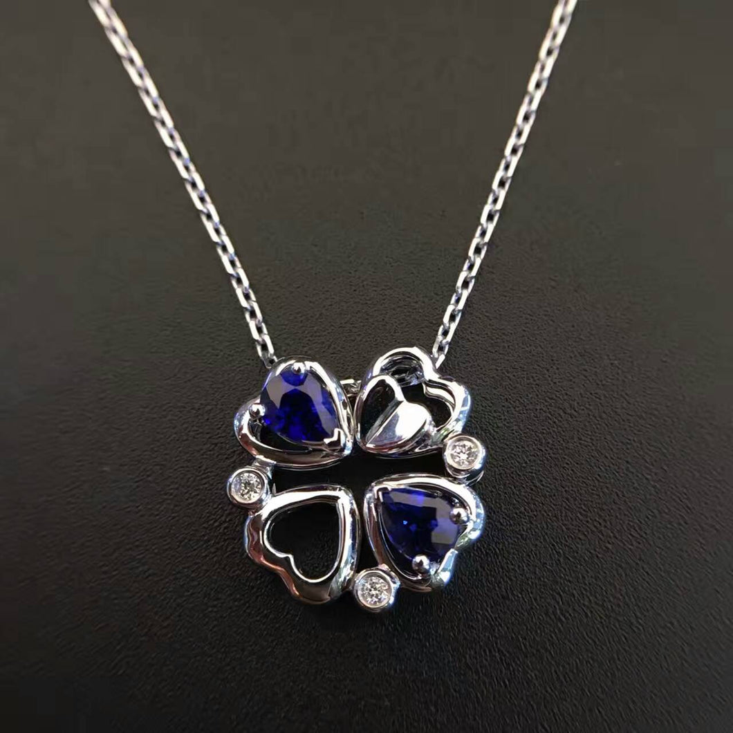 18K White Gold 0.402ct Natural Sapphire + 0.025ct Diamond Pendant Necklace with Certificate sapphire-jewelry