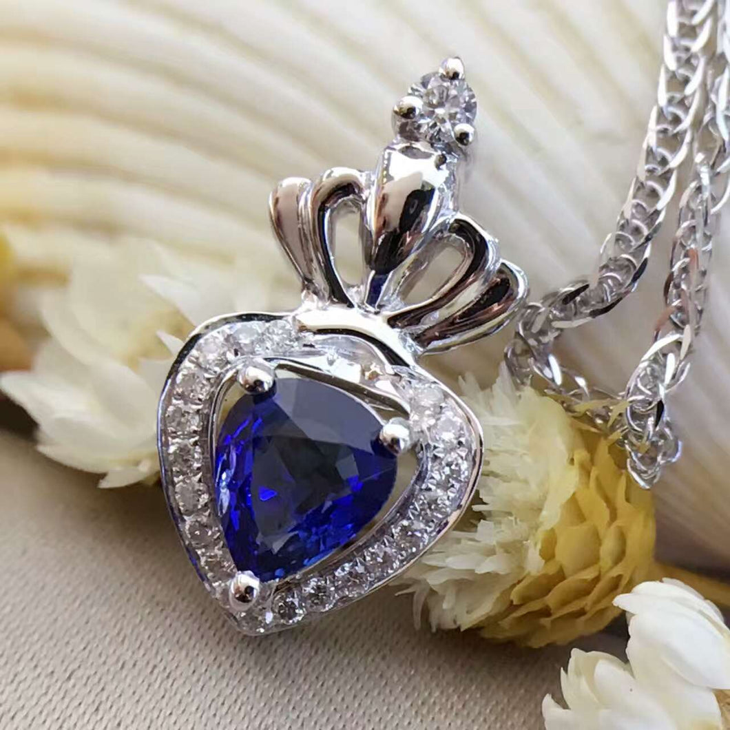 18K White Gold 0.577ct Natural Sapphire + 0.110ct Diamond Pendant Necklace Fine Jewelry Perfume Bottle Pendant with Certificate
