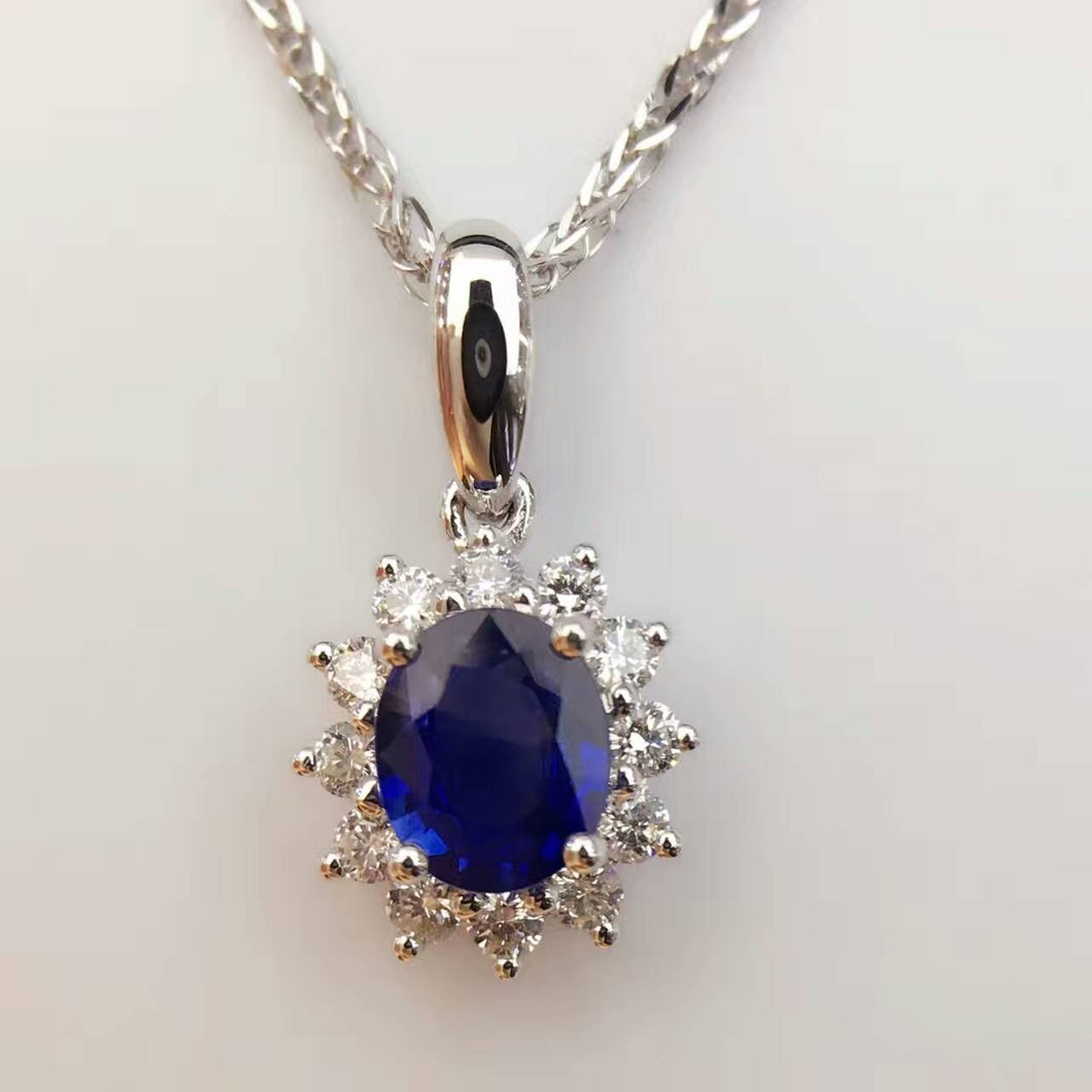 18K White Gold 0.582ct Natural Sapphire + 0.225ct Diamond Pendant Necklace Fine Jewelry Perfume Bottle Pendant with Certificate