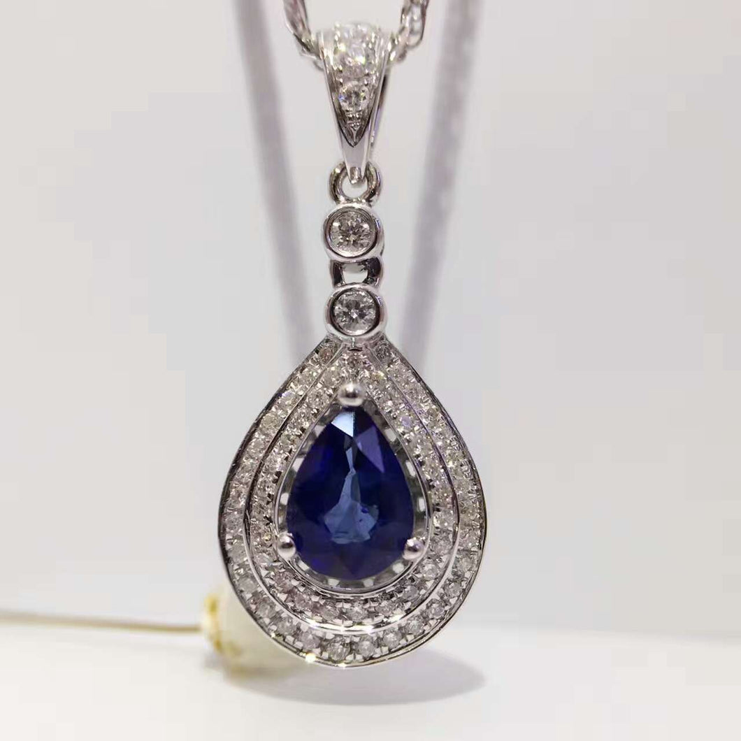 18K White Gold 0.739ct Natural Sapphire + 0.249ct Diamond Pendant Necklace Fine Jewelry Perfume Bottle Pendant with Certificate